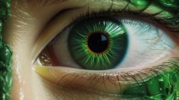 Vue rapprochée d'un œil vert retravaillée dans Photoshop