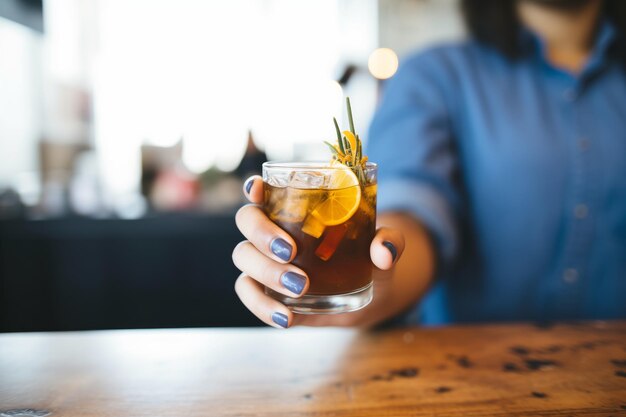 Photo vue rapprochée d'une offre de cocktail refusée à une fête tenant une boîte à soda