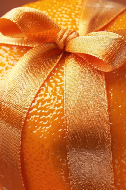 Photo vue rapprochée d'une orange avec un ruban parfait pour la nourriture ou les concepts de cadeaux
