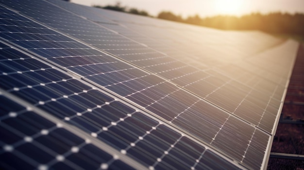 Vue rapprochée des panneaux solaires dans la ferme solaire