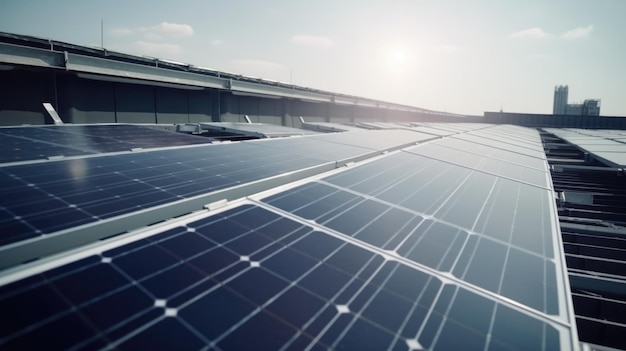 Vue rapprochée des panneaux solaires sur le toit de l'usine