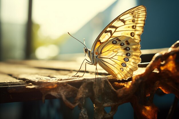 Vue rapprochée d'un papillon accroché à une rampe