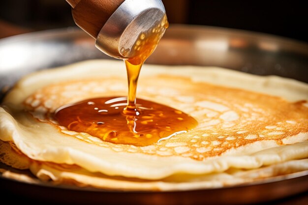 Vue rapprochée de la pâte de dosa étalée en cercle parfait