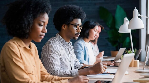 Vue rapprochée des personnes travaillant au bureau