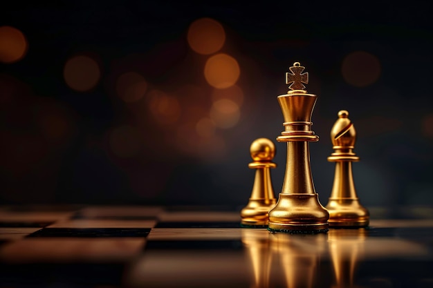 Vue rapprochée des pièces d'échecs d'or reine et roi