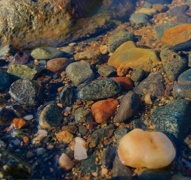 Photo vue rapprochée des pierres et des cailloux sur la plage