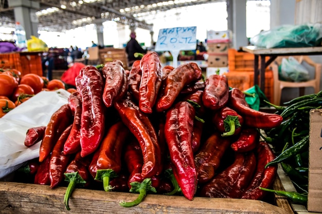 Photo vue rapprochée des piments rouges