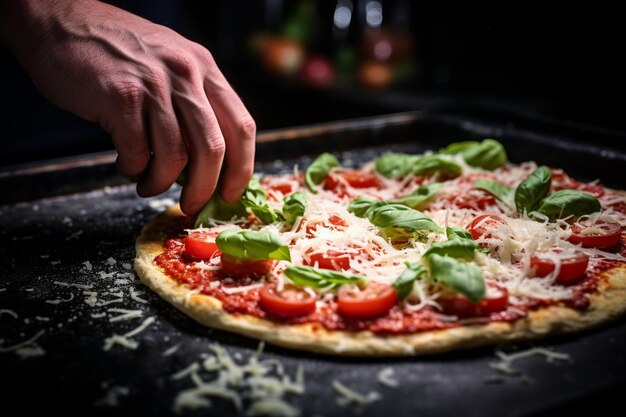 Photo vue rapprochée d'une pizza préparée avec des garnitures uniques