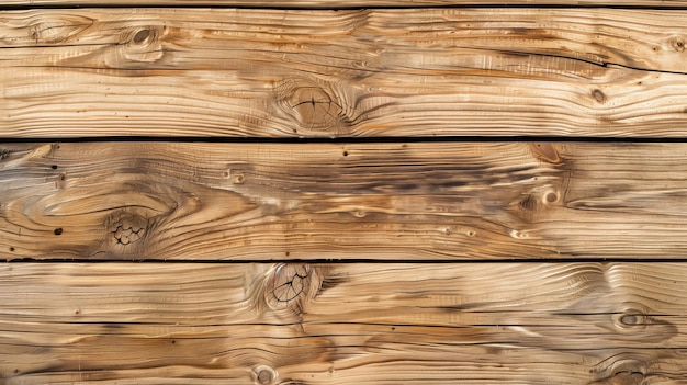 Vue rapprochée de planches de bois horizontales avec des grains naturels et des nœuds