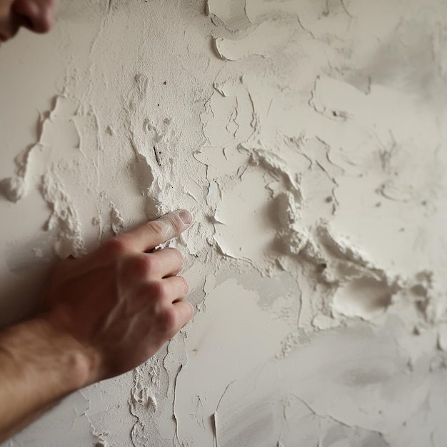 Vue rapprochée d'un plâtreur appliquant du plâtre sur les murs intérieurs d'une maison