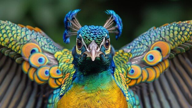 Vue rapprochée des plumes d'un paon