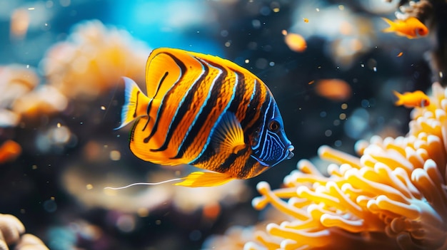 Vue rapprochée des poissons tropicaux dans l'aquarium