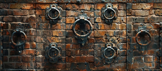 Vue rapprochée d'une porte métallique sur un mur de briques