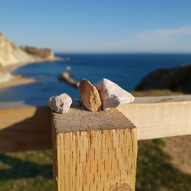 Photo vue rapprochée d'un poteau en bois sur le rivage