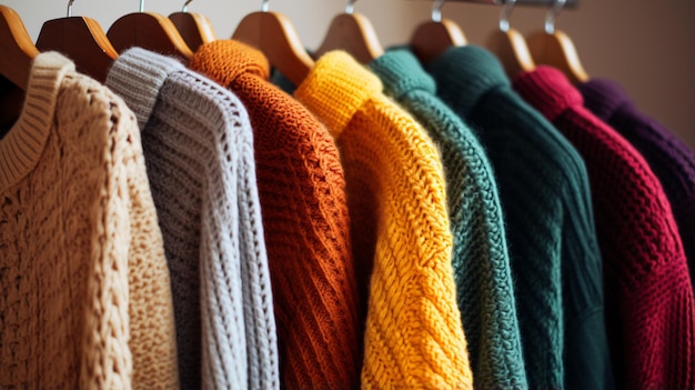 Vue rapprochée de pulls à tricot multicolores assortis