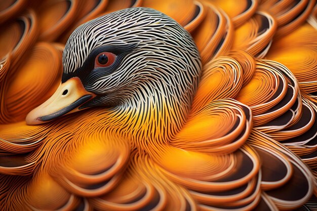 Photo vue rapprochée d'une réflexion de canards dans une brise d'herbe recouverte de rosée