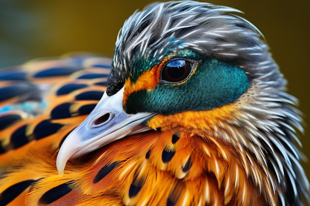 Vue rapprochée d'une réflexion de canards dans une brise d'herbe recouverte de rosée