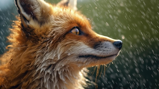 une vue rapprochée renard avec goutte de pluie