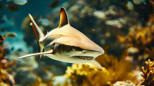 Photo vue rapprochée d'un requin prédateur dans un aquarium