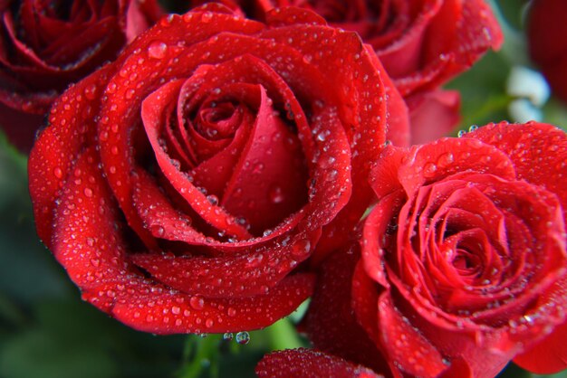 Photo vue rapprochée d'une rose rouge mouillée