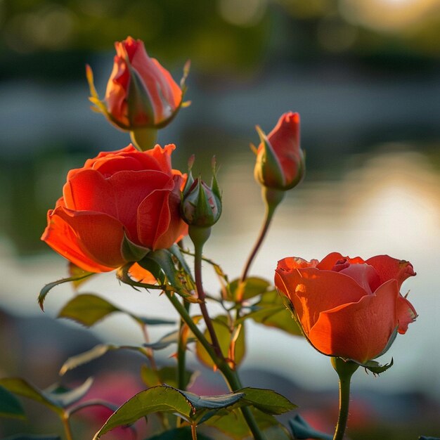 Vue rapprochée des roses qui fleurissent dans le lac