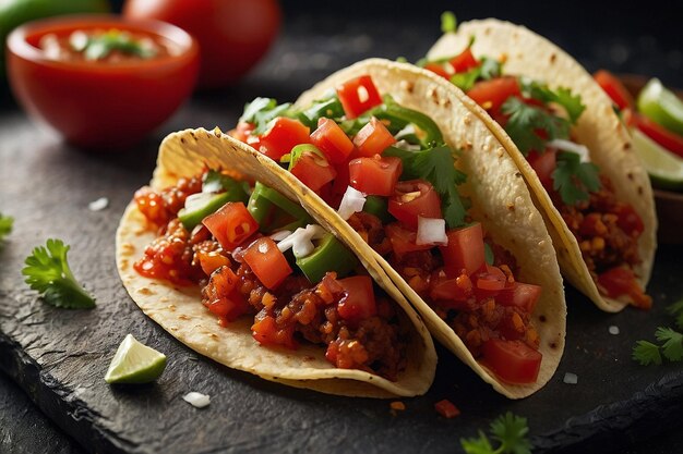 Vue rapprochée de la salsa sur les tacos croustillants