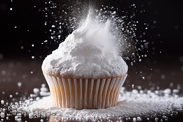 Photo vue rapprochée d'un seul cupcake avec du glaçage vibrant et des éclaboussures