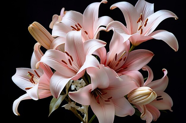 Photo vue rapprochée d'un seul lys dans un bouquet mettant l'accent sur les détails complexes des pétales