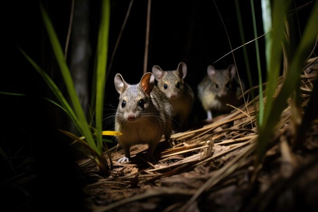 Vue rapprochée des souris dans leur habitat naturel pour l'éducation sur la faune
