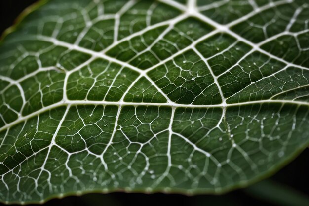 Vue rapprochée de la structure des veines des feuilles vertes