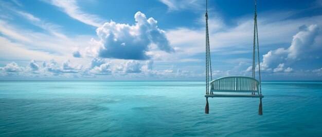 Vue rapprochée d'un swing sur une plage tropicale exotique avec vue sur l'océan et le littoral