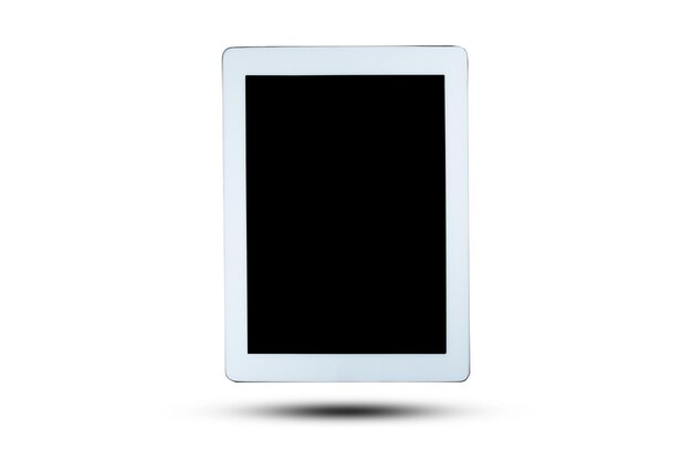 Photo vue rapprochée d'une tablette numérique sur fond blanc