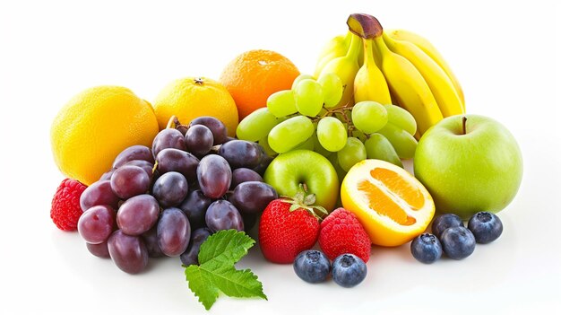 Vue rapprochée d'un tas de fruits isolés sur le blanc Ai Generative