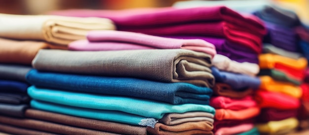 Vue rapprochée d'un tas de tissu coloré mettant l'accent sur le concept de couture DIY et de travail sur mesure dans les intérieurs de maison