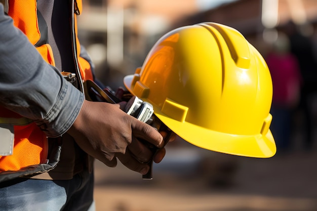 Vue rapprochée de la tenue du chapeau dur par construction