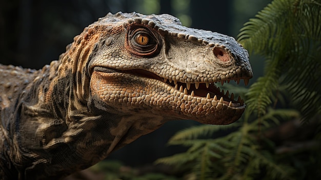 Photo vue rapprochée de la tête d'un dinosaure dans un champ