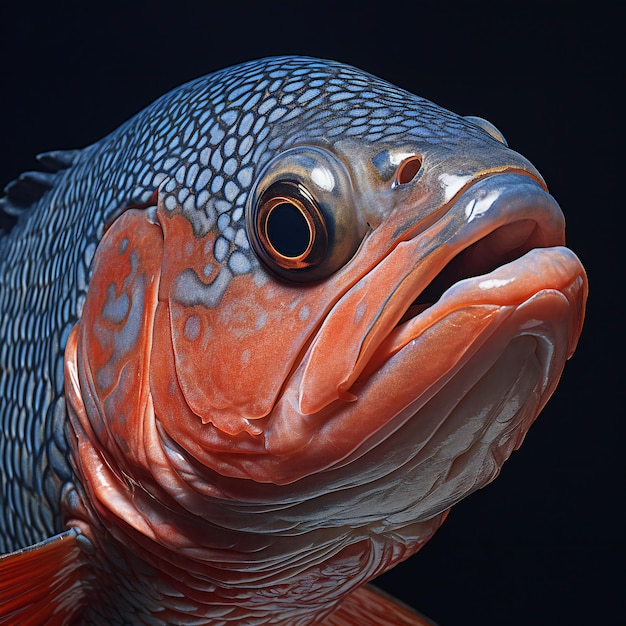 Vue rapprochée de la tête d'un poisson tropical sur un fond noir