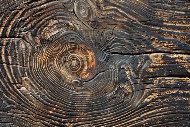 Photo vue rapprochée de la texture du bois brûlé avec des motifs naturels