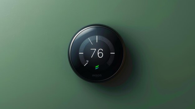 Photo vue rapprochée d'un thermostat contre un mur vert vibrant