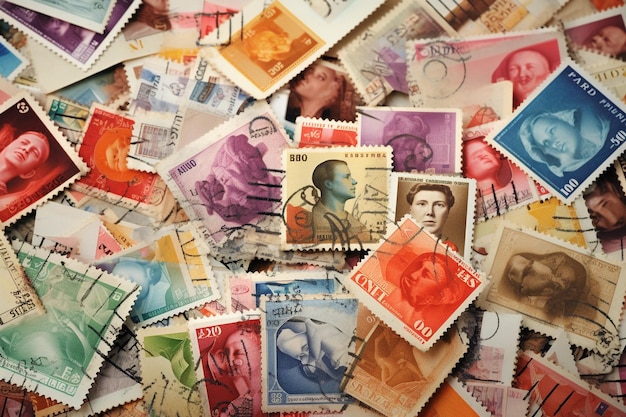 Photo vue rapprochée des timbres-poste