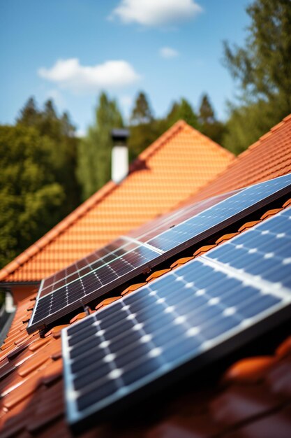 Photo vue rapprochée d'un toit recouvert de panneaux solaires sur fond blanc