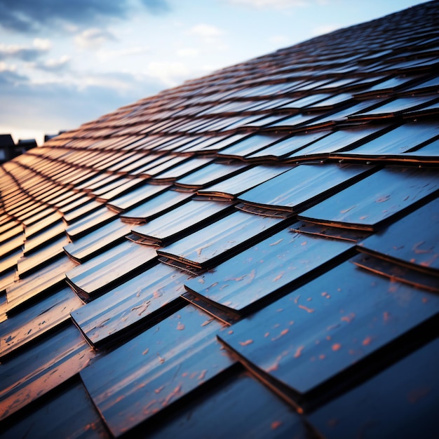 Vue rapprochée d'un toit recouvert de panneaux solaires sur fond blanc