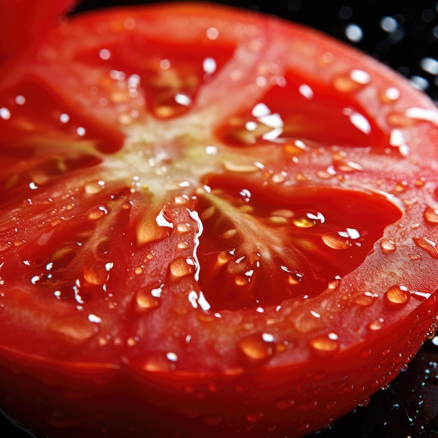 Vue rapprochée d'une tranche de tomate macro