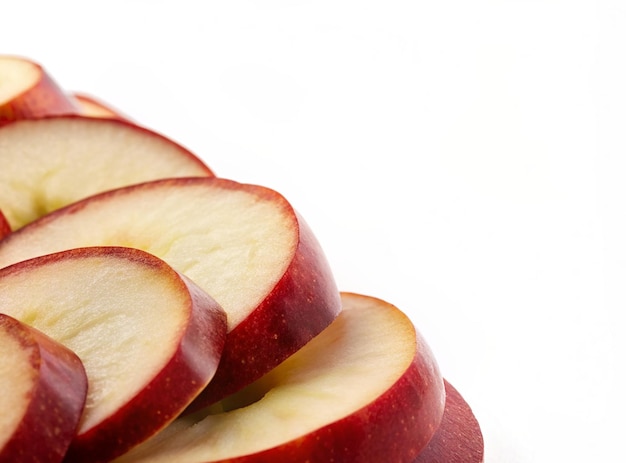 Photo vue rapprochée de tranches de pommes rouges isolées sur fond blanc