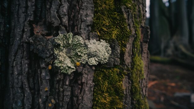 Photo vue rapprochée d'un tronc d'arbre avec des lichens et de la mousse