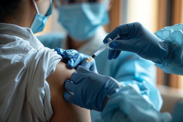 Vue rapprochée d'une vaccination administrée par un personnel médical