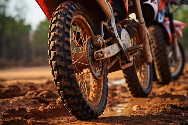 Photo vue rapprochée d'un vélo de motocross sur une piste de terre