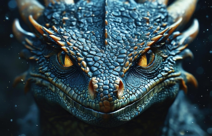 Photo vue rapprochée d'un visage de dragon couvert de plusieurs yeux