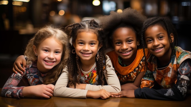 Vue rapprochée des visages d'un groupe de jeunes garçons et filles ruraux africains souriants