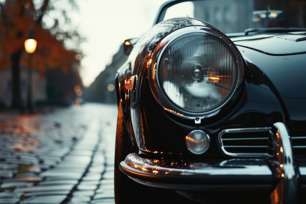 Photo une vue rapprochée d'une voiture noire garée dans une rue de la ville cette image peut être utilisée pour représenter la vie urbaine ou les transports